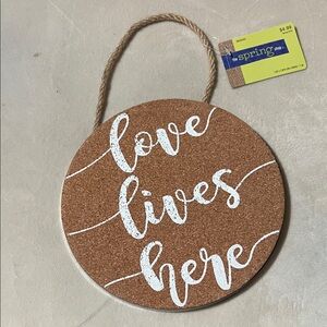 Round Cork Wall Hanging with White Script